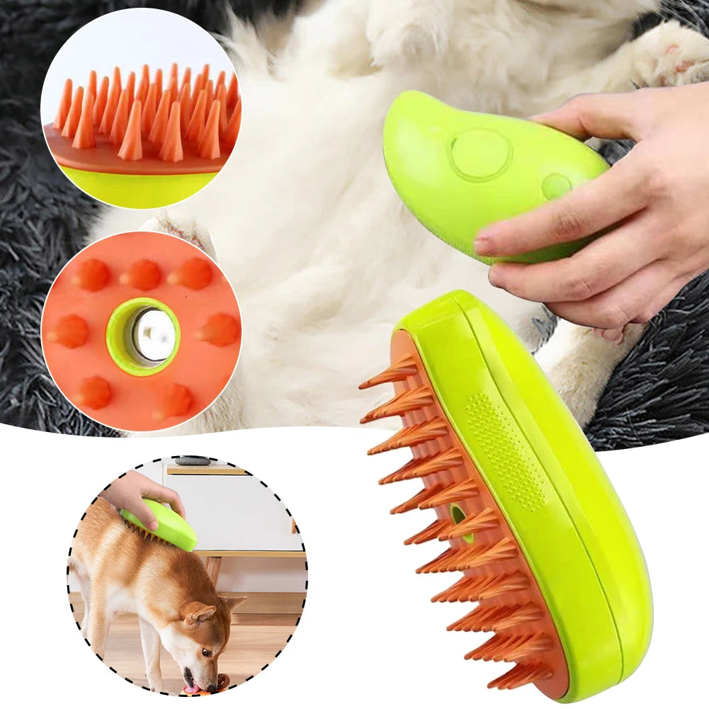 3-in-1 Electric Steam Pet Brush – Grooming, Deodorizing & Shedding Tool for Cats & Dogs