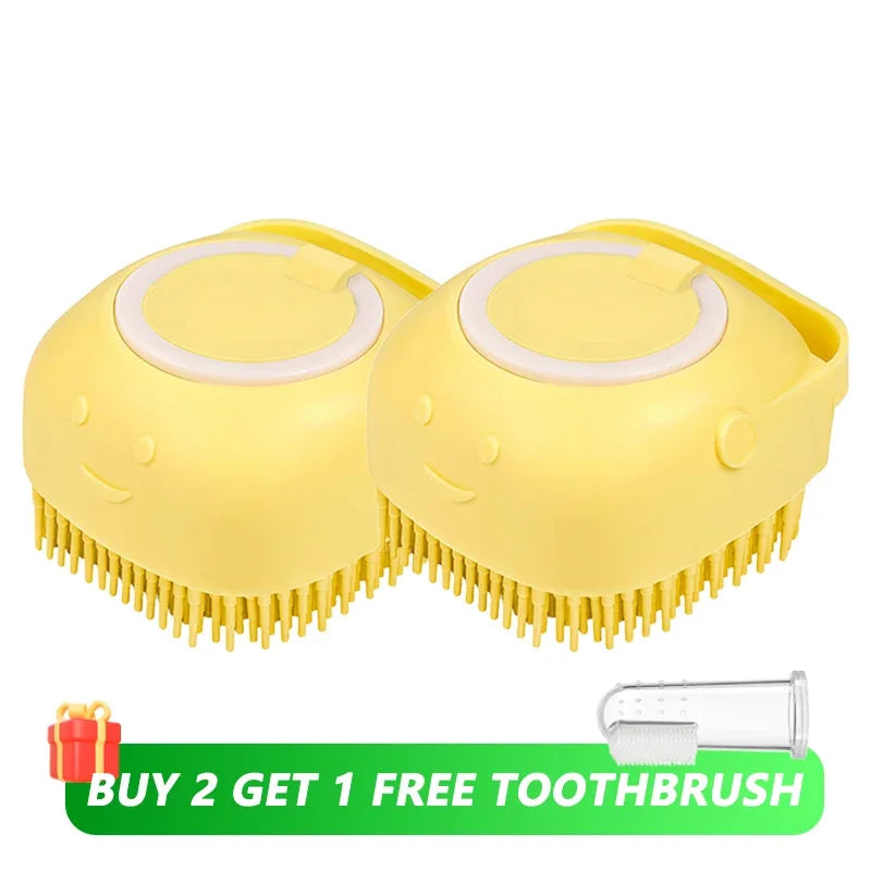 2-in-1 Dog & Cat Bathing Brush – Soft Silicone Massage Brush with Shampoo Dispenser