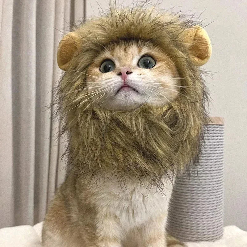 Cute Lion Mane Cat Wig Hat – Funny Costume for Cats & Dogs, Perfect for Halloween & Christmas Party Decoration