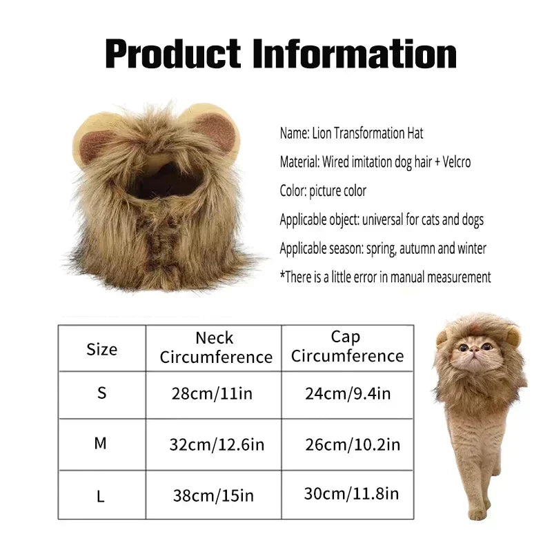 Cute Lion Mane Cat Wig Hat – Funny Costume for Cats & Dogs, Perfect for Halloween & Christmas Party Decoration