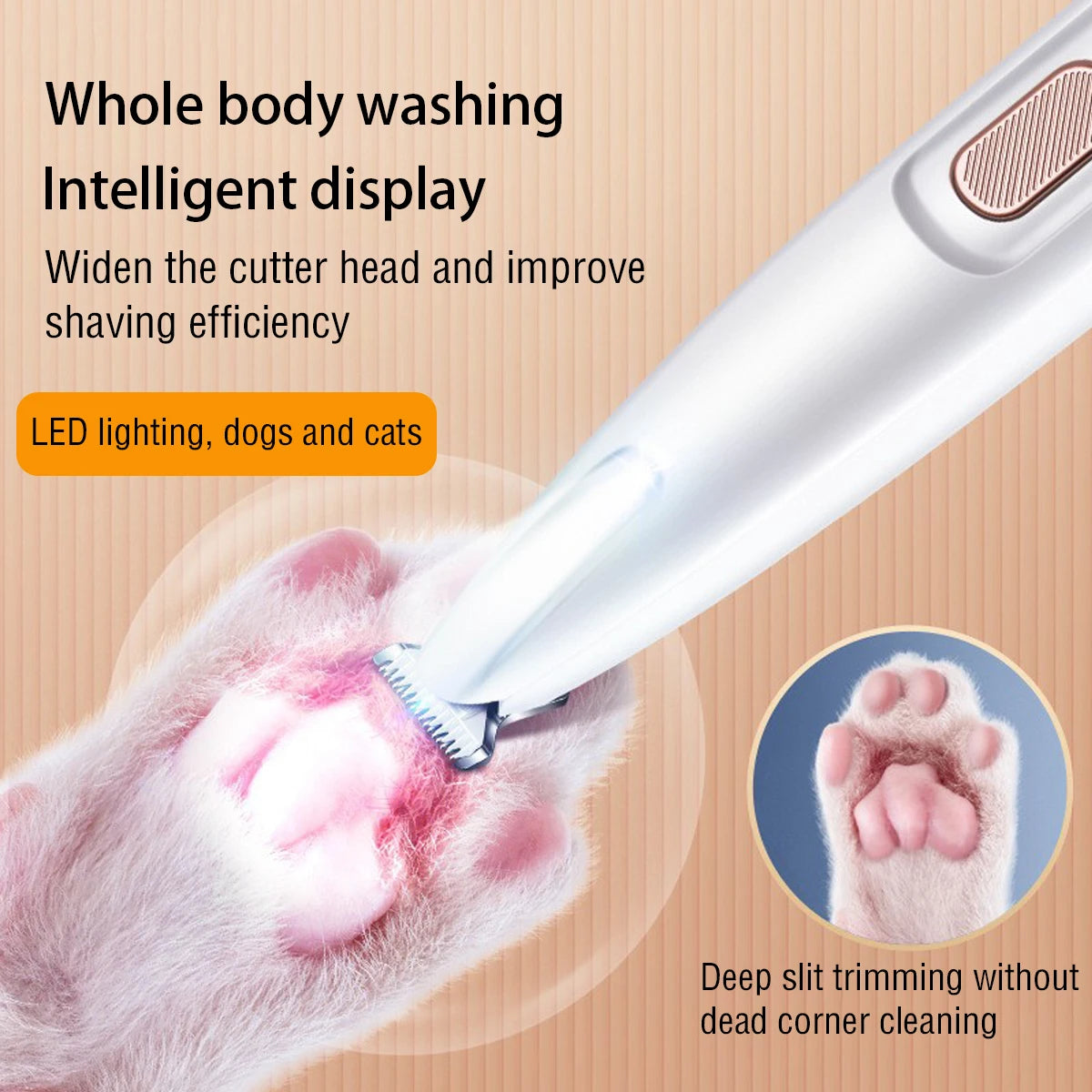 LED Dog Paw Trimmer – Fully Waterproof Pet Hair Clipper with LED Display & Widened Blade