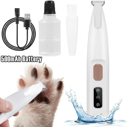 500mAh Rechargeable Dog Paw Trimmer – LED Light, Waterproof, Low Noise, 18mm Widen Blade