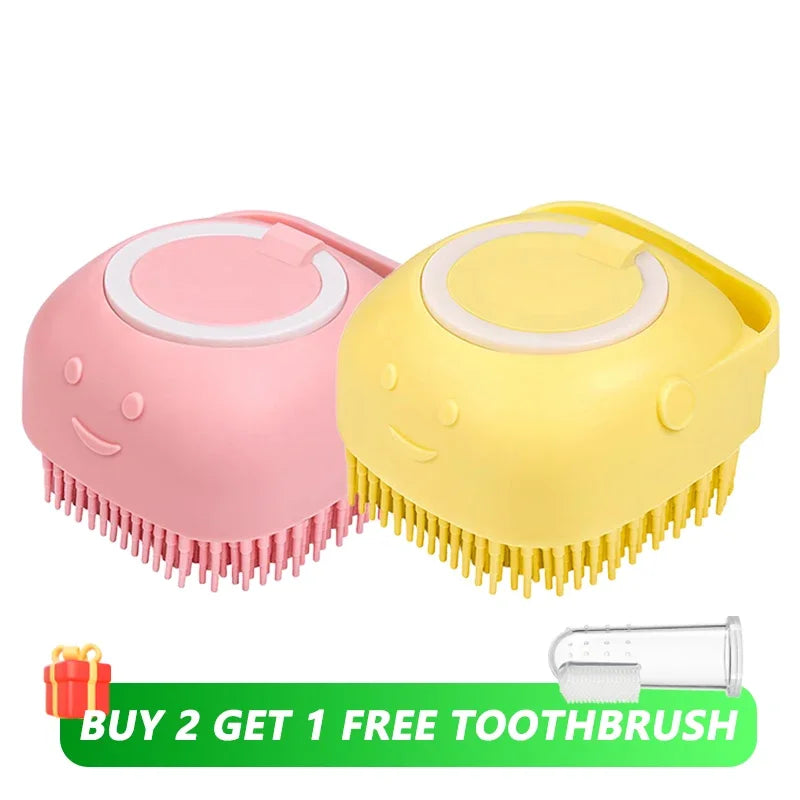 2-in-1 Dog & Cat Bathing Brush – Soft Silicone Massage Brush with Shampoo Dispenser