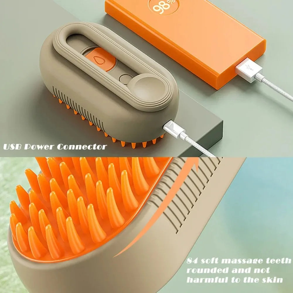 3-in-1 Electric Steam Brush – Pet Grooming & Massage Tool for Dogs & Cats