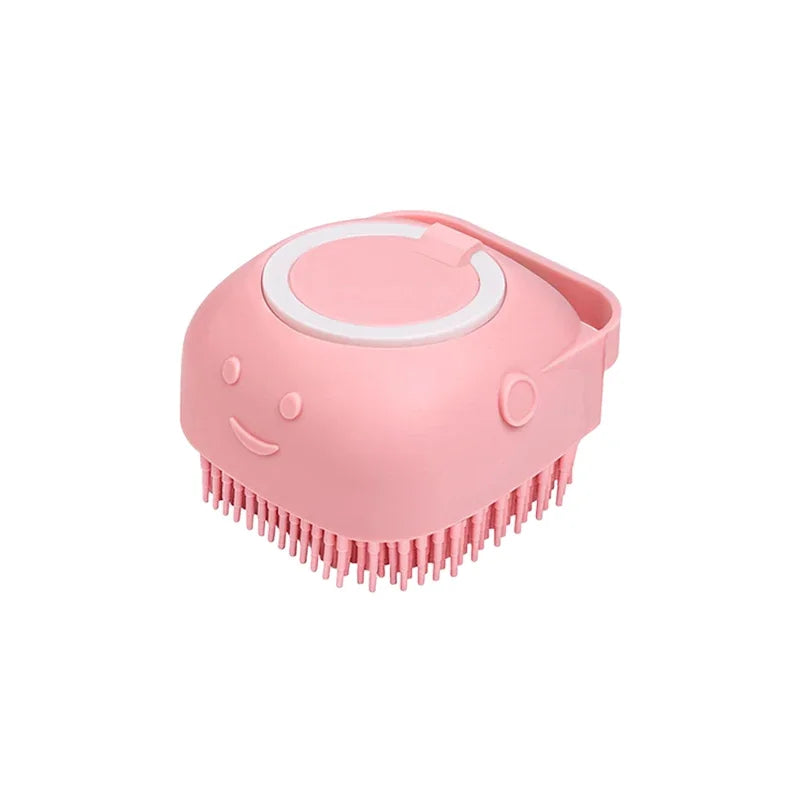 2-in-1 Dog & Cat Bathing Brush – Soft Silicone Massage Brush with Shampoo Dispenser