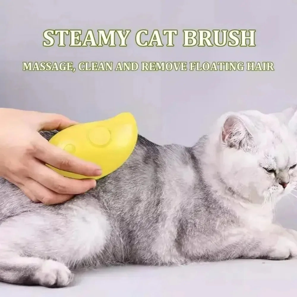 3-in-1 Electric Steam Brush – Pet Grooming & Massage Tool for Dogs & Cats