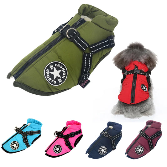 Waterproof Winter Dog Jacket with Harness – Warm Coat for Large & Small Dogs, Labrador, Chihuahua, French Bulldog Outfits