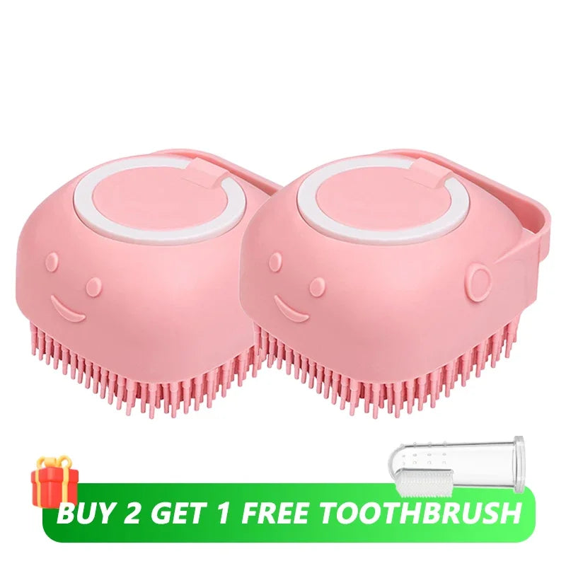 2-in-1 Dog & Cat Bathing Brush – Soft Silicone Massage Brush with Shampoo Dispenser